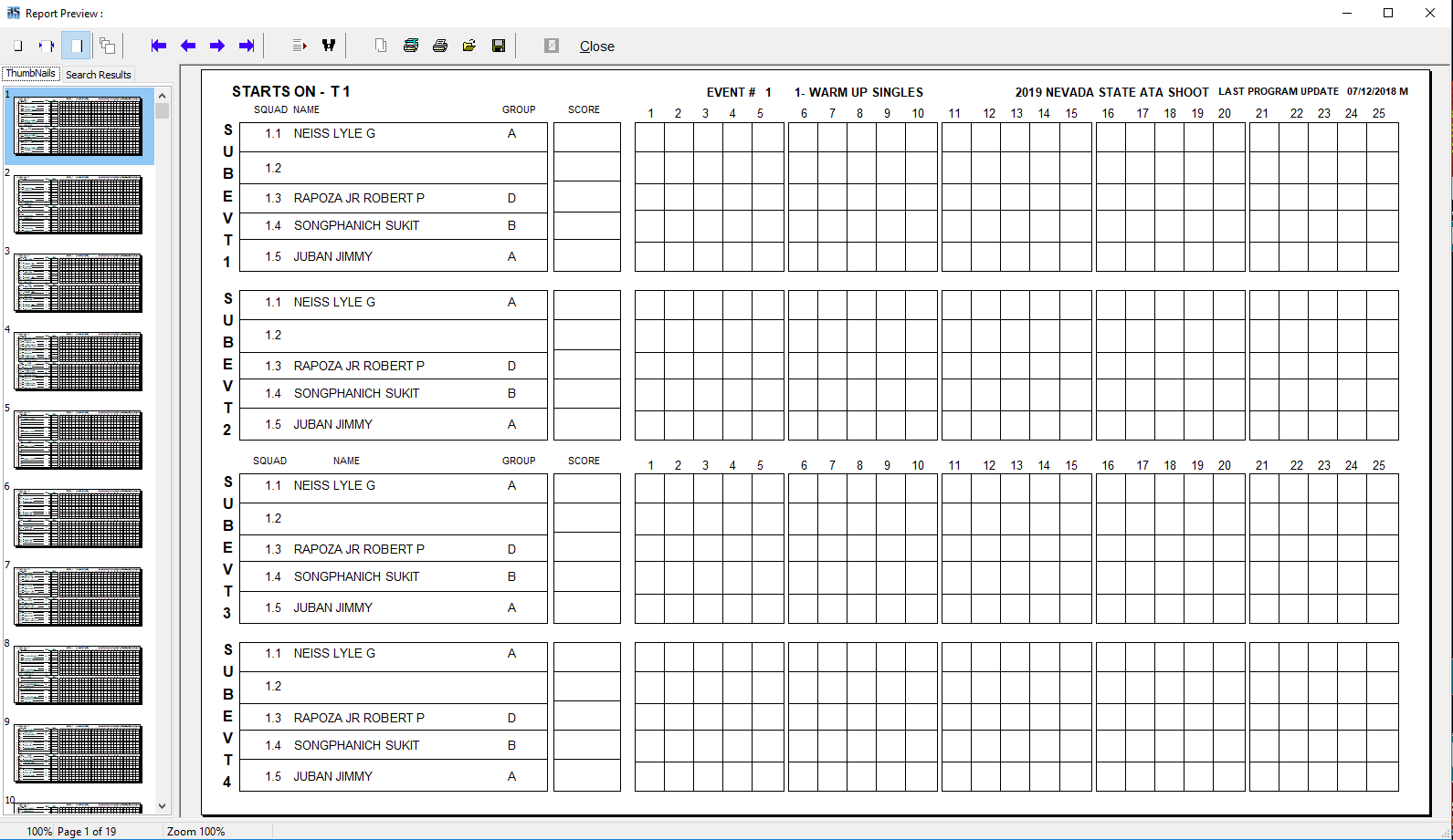 Skeet Shooting Score Sheets Printable