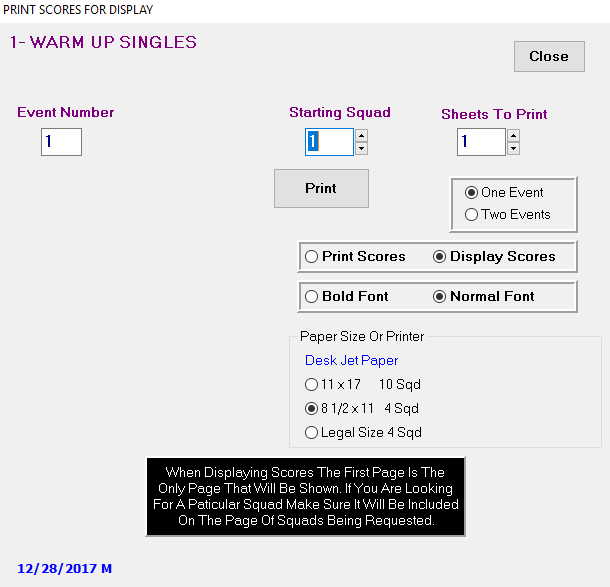 SCORE DISPLAY SHEETS | 3S Shooting Sports Software